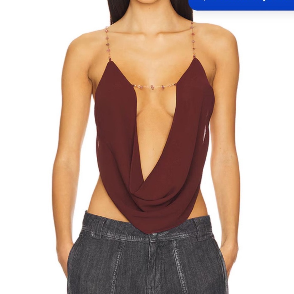 Draped Plunge Cowl Tank Top - Burgundy UK 10